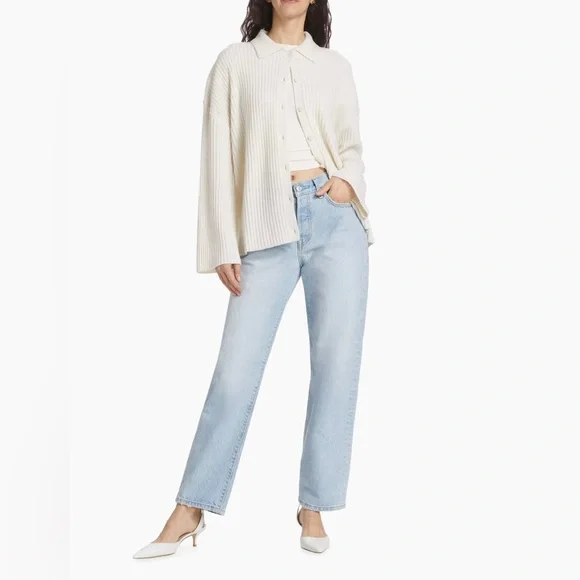 NEW Reformation Fantino Cashmere Collared Cardigan In Gossamer Size XL - Picture 3 of 17